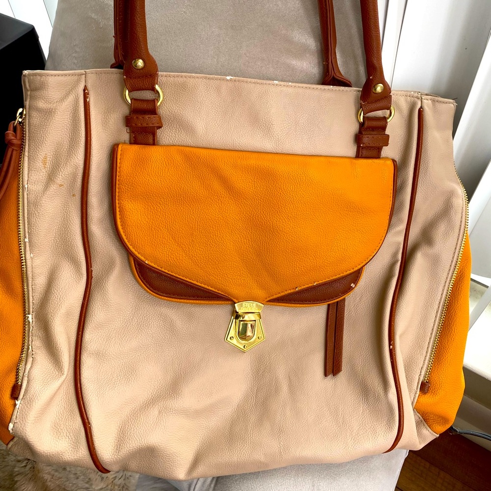 Steve Madden large satchel color block tote beige